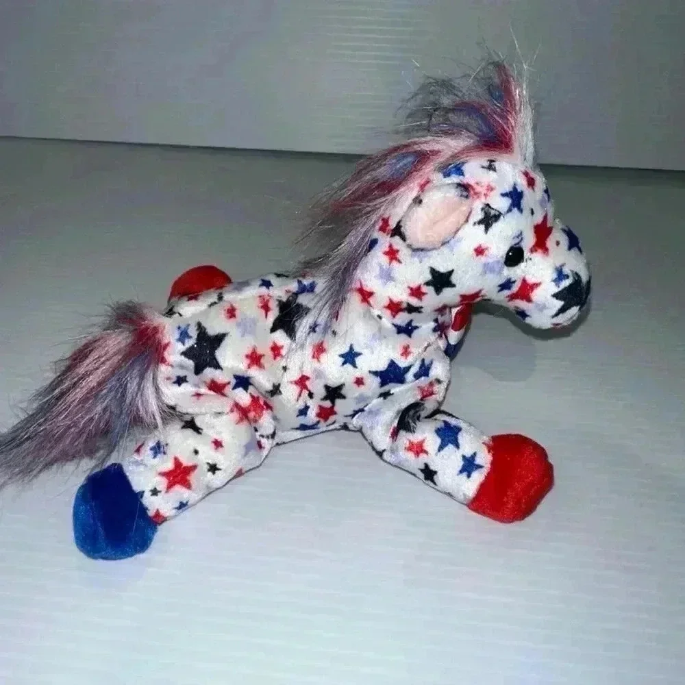 Ty Beanie Baby Lefty 2004 Horse Plush Toy Red White Blue Election PE Pellets